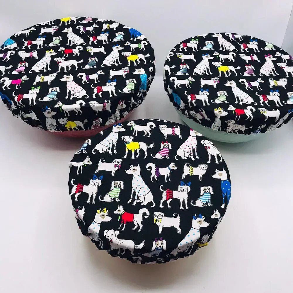 Cotton Bowl Cover For Sourdough, 3 Size Set, Reusable Washable Delightful Dogs